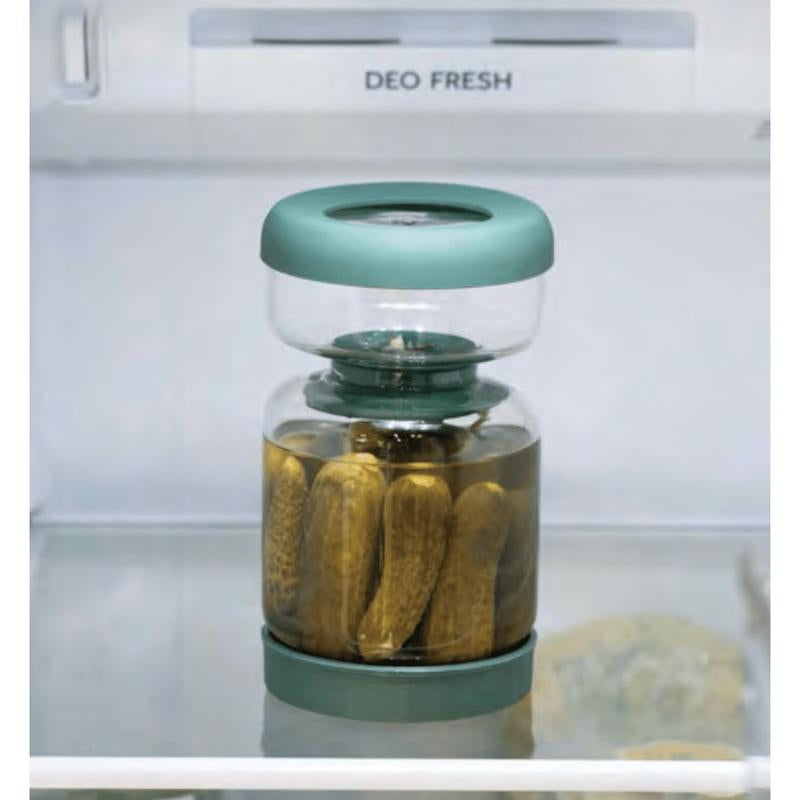 Genicook Flip-Over Dual-Part Glass Pickle Jar - Mess-Free Serving & Food Preservation in Hand Blown Glass