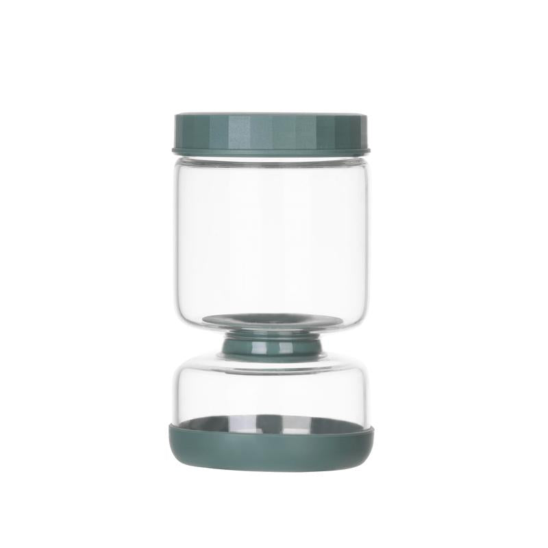 Genicook Flip-Over Dual-Part Glass Pickle Jar - Mess-Free Serving & Food Preservation in Hand Blown Glass