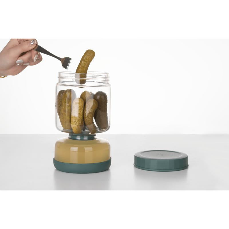 Genicook Flip-Over Dual-Part Glass Pickle Jar - Mess-Free Serving & Food Preservation in Hand Blown Glass