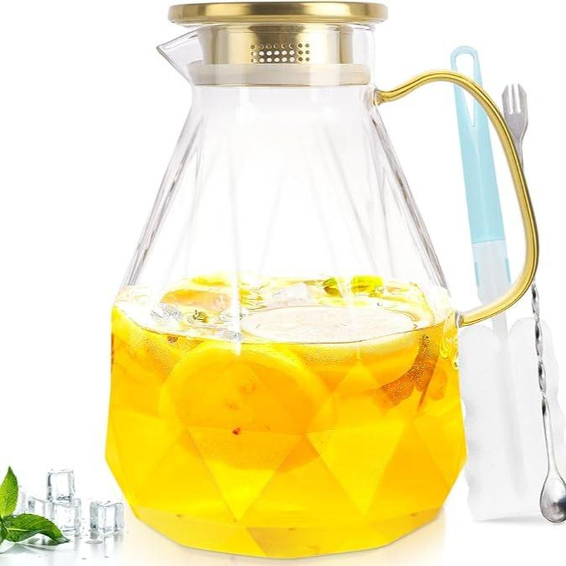 Elegant 74Oz Glass Pitcher with Lid - Perfect for Iced Tea and Beverages, Heat Resistant Borosilicate Drinkware