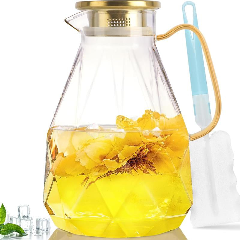 Elegant 74Oz Glass Pitcher with Lid - Perfect for Iced Tea and Beverages, Heat Resistant Borosilicate Drinkware