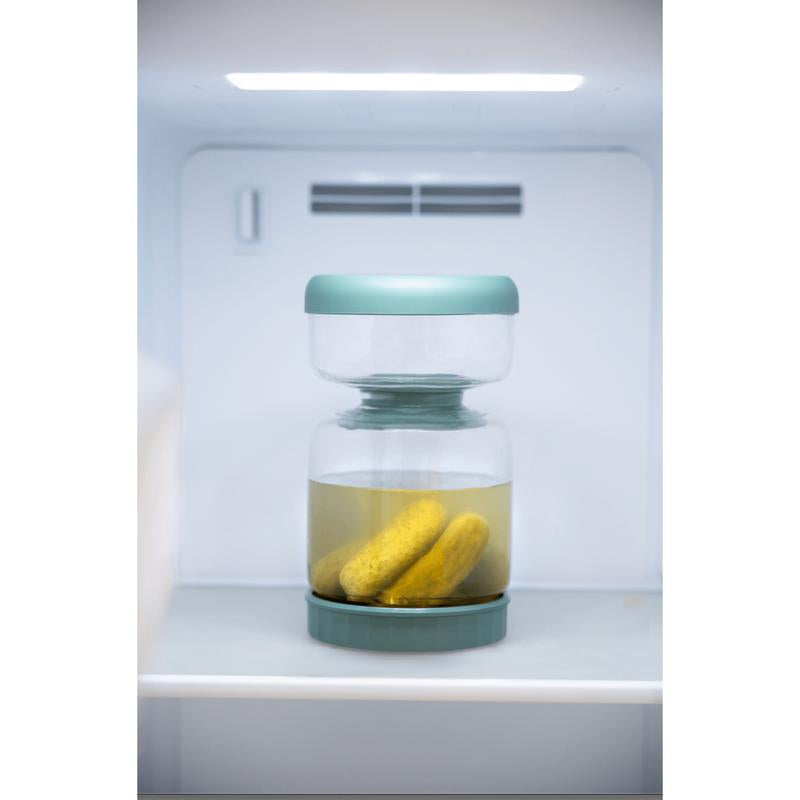 Genicook Flip-Over Dual-Part Glass Pickle Jar - Mess-Free Serving & Food Preservation in Hand Blown Glass