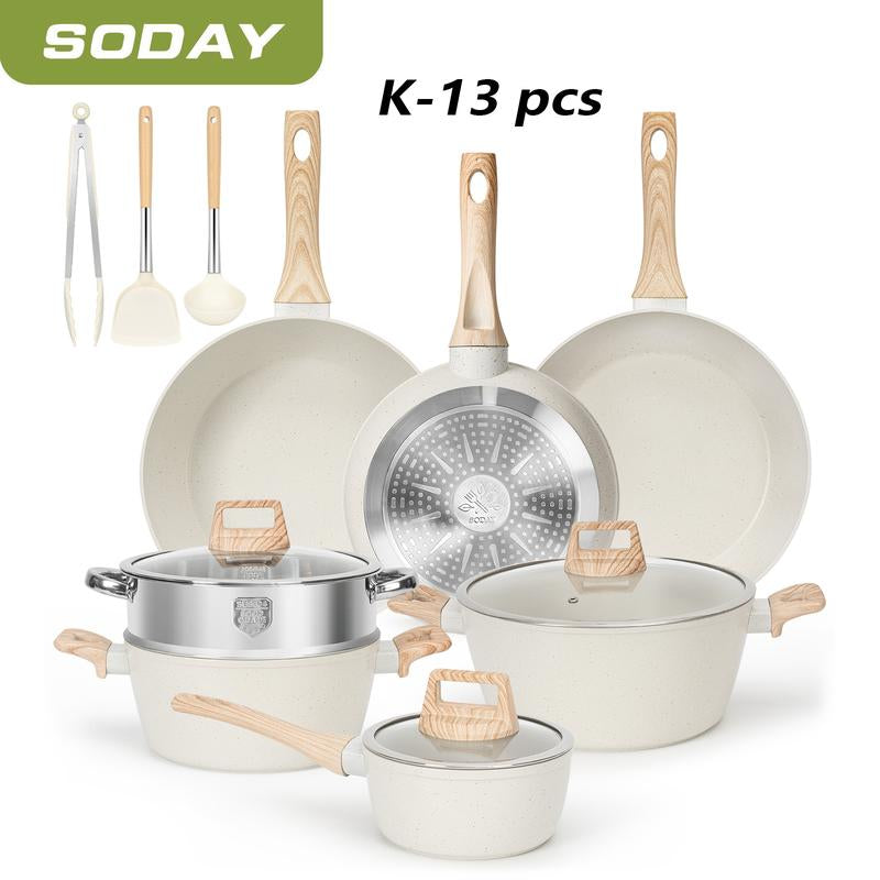 SODAY 17-Piece Non-Stick Granite Cookware Set - Induction Ready Pots, Pans & Steamer for Effortless Cooking