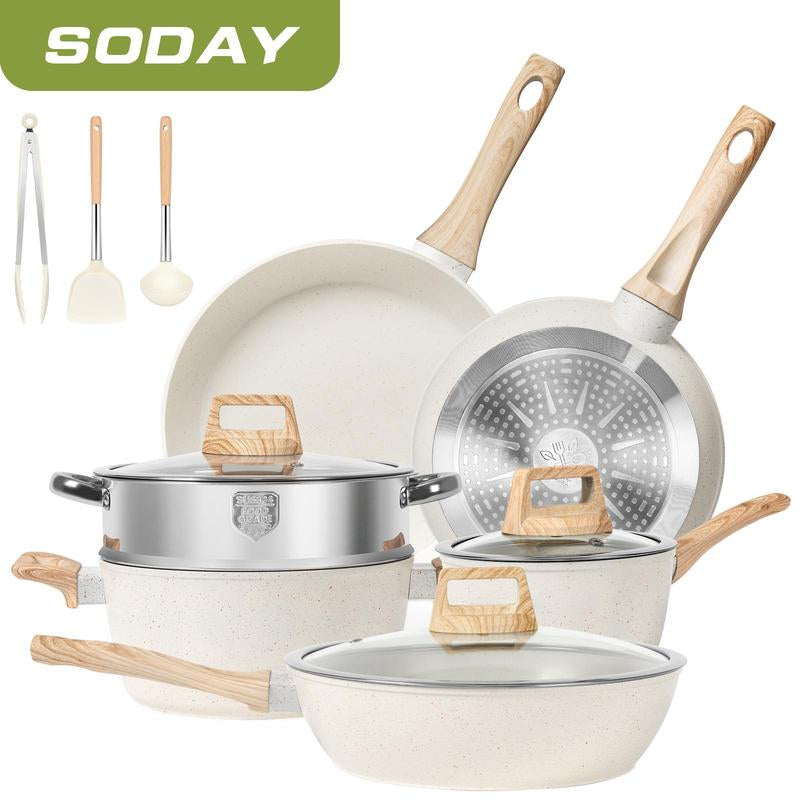 SODAY 17-Piece Non-Stick Granite Cookware Set - Induction Ready Pots, Pans & Steamer for Effortless Cooking