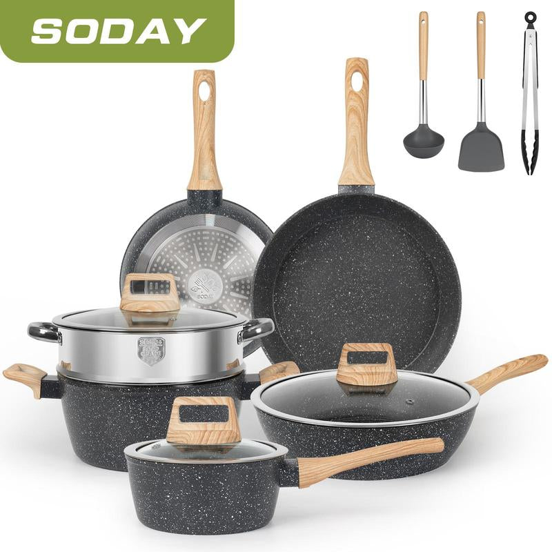 SODAY 17-Piece Non-Stick Granite Cookware Set - Induction Ready Pots, Pans & Steamer for Effortless Cooking