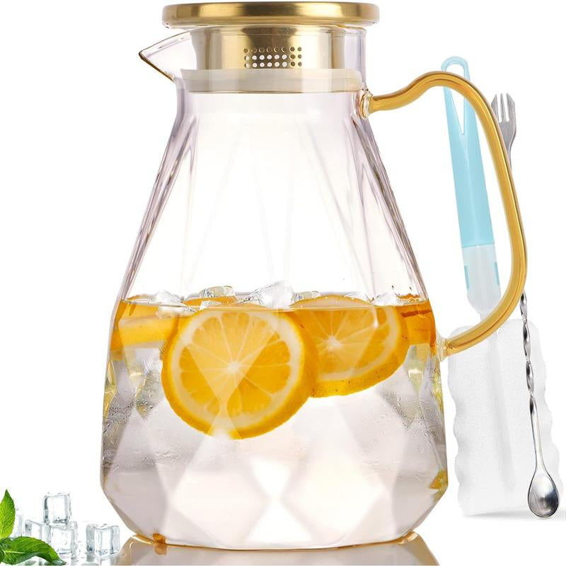 Elegant 74Oz Glass Pitcher with Lid - Perfect for Iced Tea and Beverages, Heat Resistant Borosilicate Drinkware