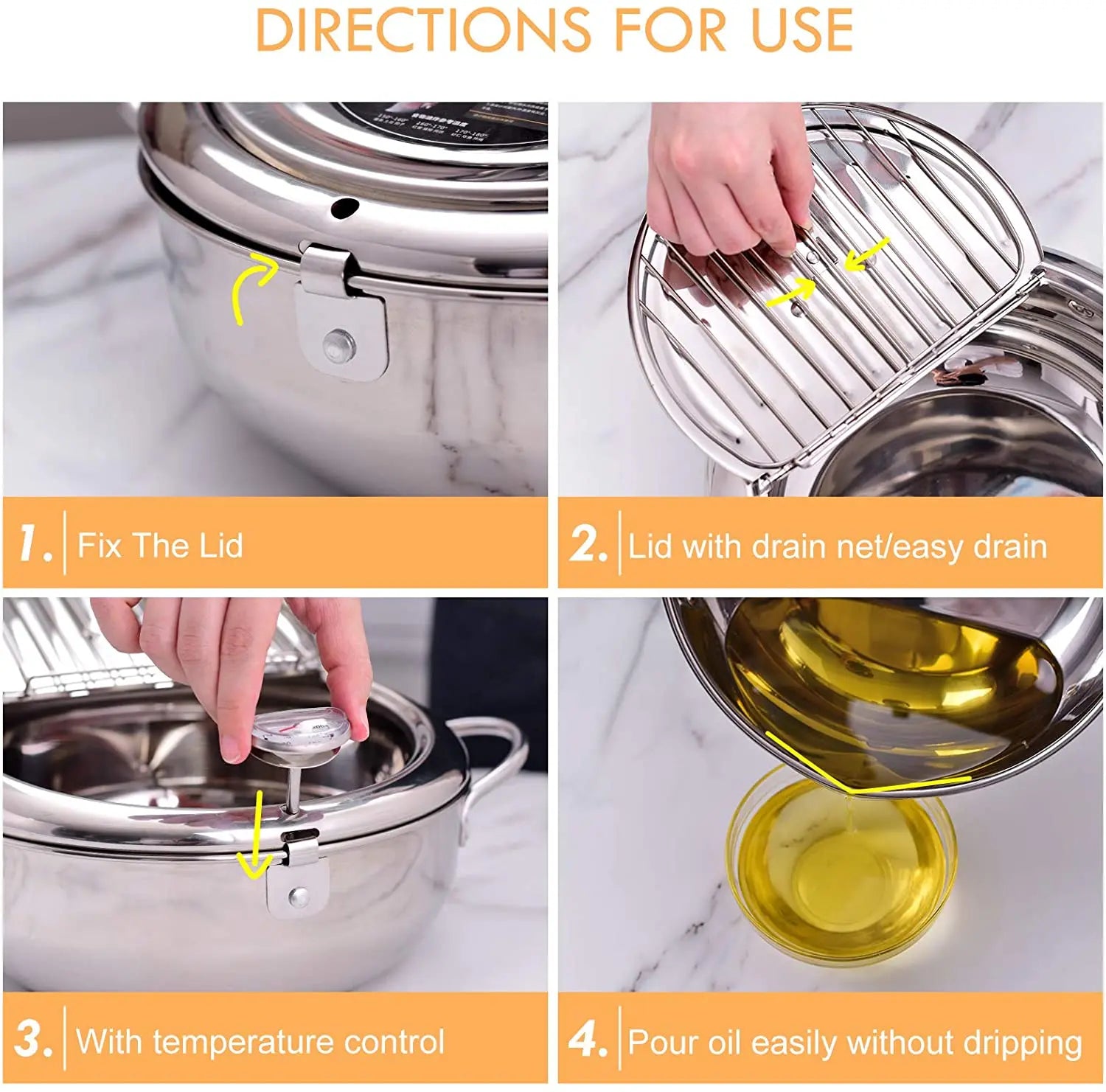 Elevate Your Cooking with the Japanese Deep Frying Pot - 304 Stainless Steel Tempura Fryer with Thermometer and Lid (20/24 cm) KC0405