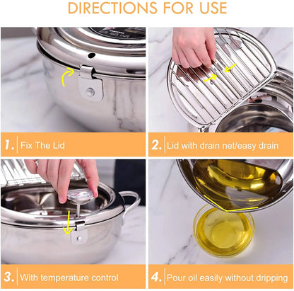 Elevate Your Cooking with the Japanese Deep Frying Pot - 304 Stainless Steel Tempura Fryer with Thermometer and Lid (20/24 cm) KC0405