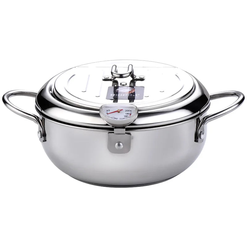 Elevate Your Cooking with the Japanese Deep Frying Pot - 304 Stainless Steel Tempura Fryer with Thermometer and Lid (20/24 cm) KC0405