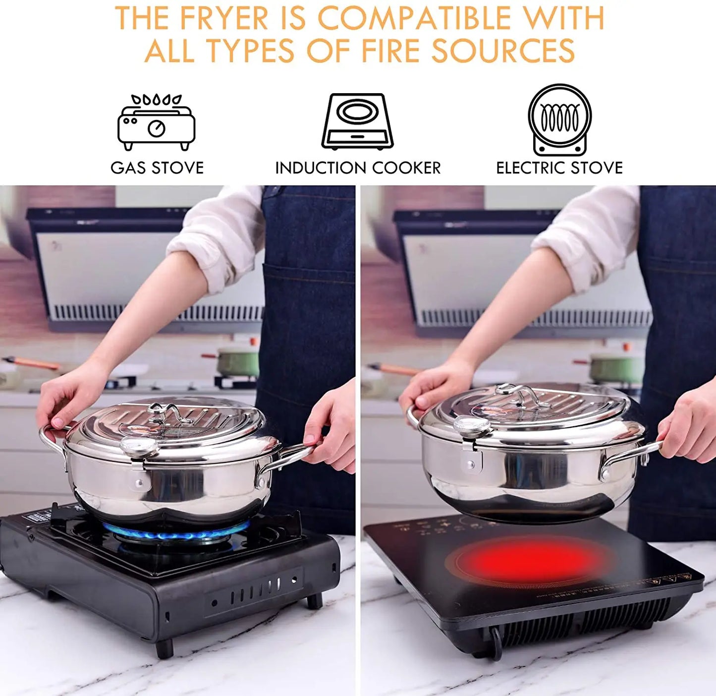 Elevate Your Cooking with the Japanese Deep Frying Pot - 304 Stainless Steel Tempura Fryer with Thermometer and Lid (20/24 cm) KC0405