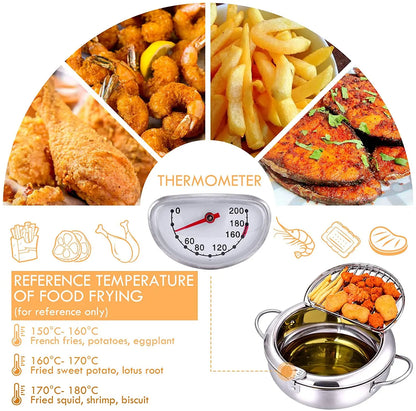 Elevate Your Cooking with the Japanese Deep Frying Pot - 304 Stainless Steel Tempura Fryer with Thermometer and Lid (20/24 cm) KC0405