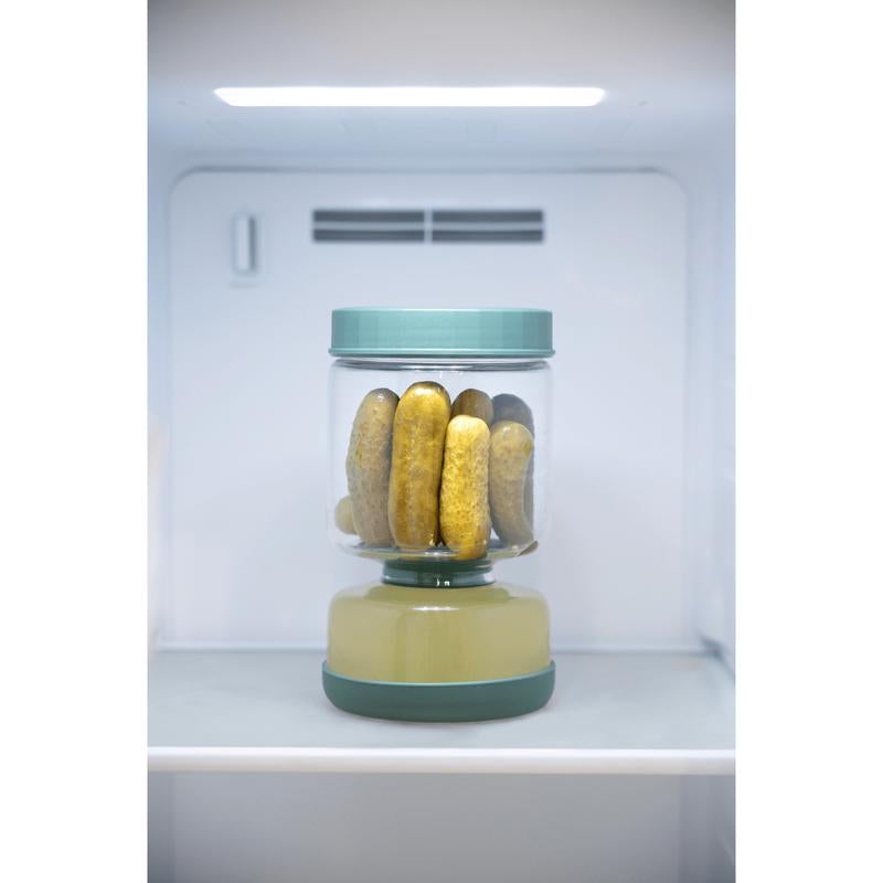 Genicook Flip-Over Dual-Part Glass Pickle Jar - Mess-Free Serving & Food Preservation in Hand Blown Glass