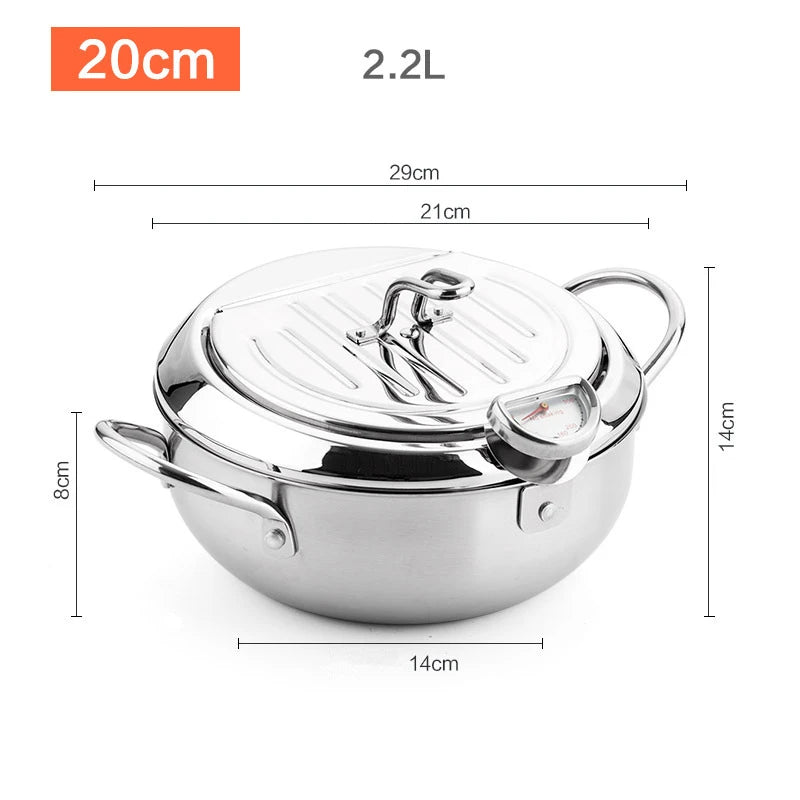 Elevate Your Cooking with the Japanese Deep Frying Pot - 304 Stainless Steel Tempura Fryer with Thermometer and Lid (20/24 cm) KC0405